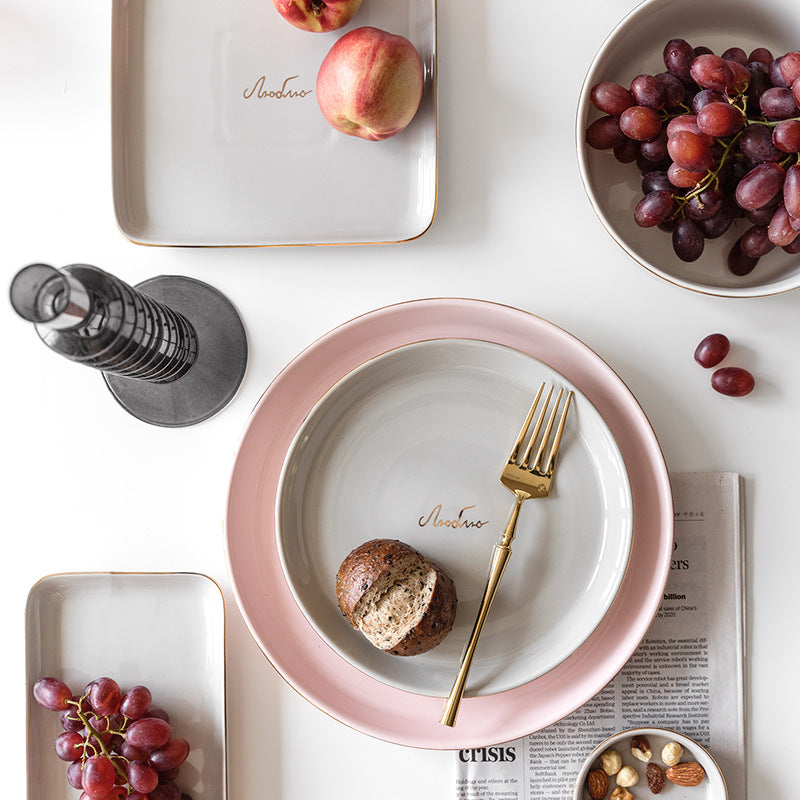 Light Luxury Ceramic Tableware Set – Elegant Couple Dinnerware Collection