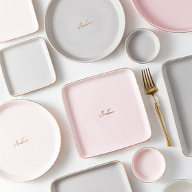 Light Luxury Ceramic Tableware Set – Elegant Couple Dinnerware Collection