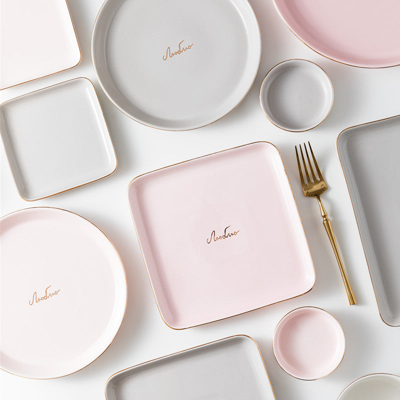 Light Luxury Ceramic Tableware Set – Elegant Couple Dinnerware Collection