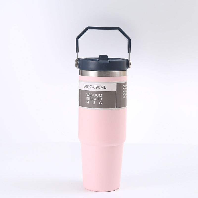 IceFlow Flip Straw Tumbler with Handle – 30 oz | Twist-On Lid & Flip-Up Straw | Leak-Resistant Insulated Stainless Steel Water Bottle | BPA-Free | Rose Quartz