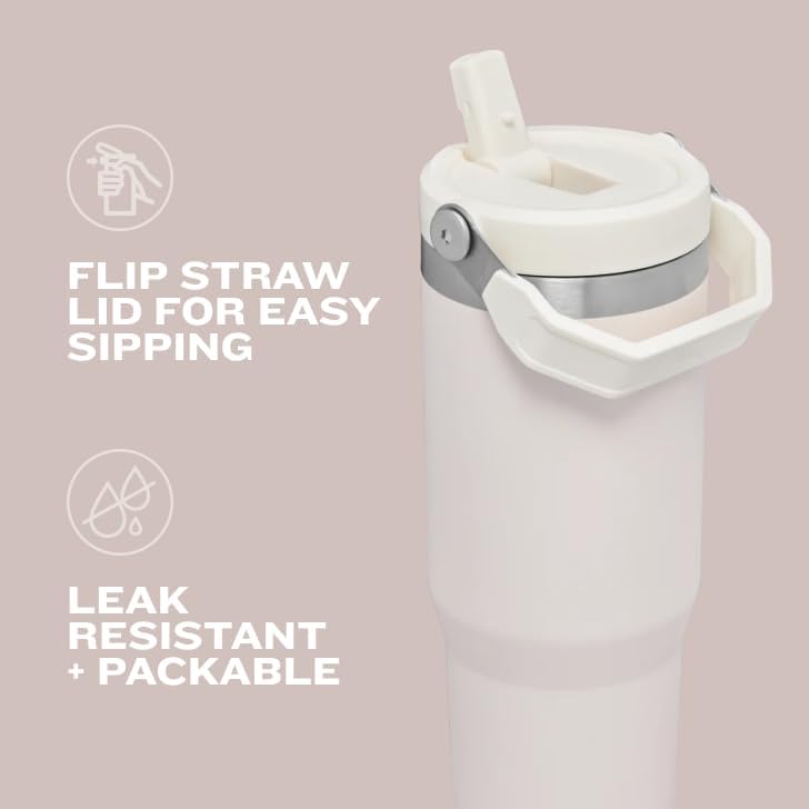 IceFlow Flip Straw Tumbler with Handle – 30 oz | Twist-On Lid & Flip-Up Straw | Leak-Resistant Insulated Stainless Steel Water Bottle | BPA-Free | Rose Quartz