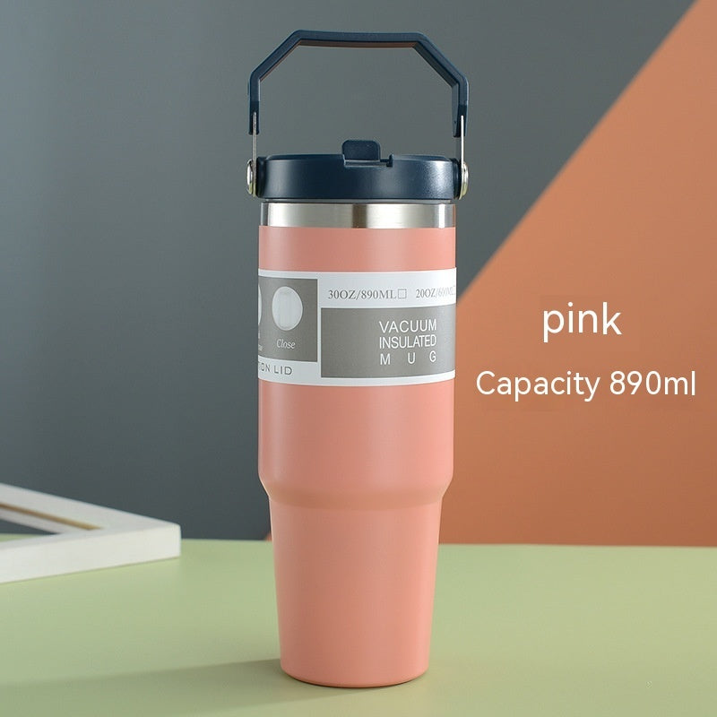 IceFlow Flip Straw Tumbler with Handle – 30 oz | Twist-On Lid & Flip-Up Straw | Leak-Resistant Insulated Stainless Steel Water Bottle | BPA-Free | Rose Quartz