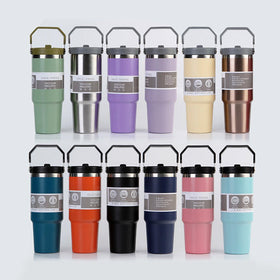 IceFlow Flip Straw Tumbler with Handle – 30 oz | Twist-On Lid & Flip-Up Straw | Leak-Resistant Insulated Stainless Steel Water Bottle | BPA-Free | Rose Quartz