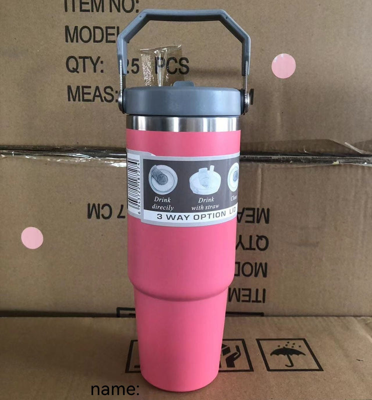 IceFlow Flip Straw Tumbler with Handle – 30 oz | Twist-On Lid & Flip-Up Straw | Leak-Resistant Insulated Stainless Steel Water Bottle | BPA-Free | Rose Quartz