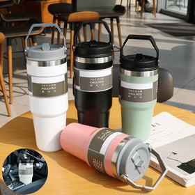 IceFlow Flip Straw Tumbler with Handle – 30 oz | Twist-On Lid & Flip-Up Straw | Leak-Resistant Insulated Stainless Steel Water Bottle | BPA-Free | Rose Quartz