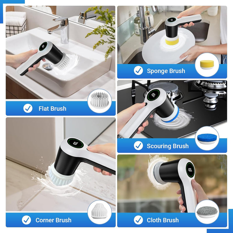 Multifunctional Smart Display Electric Cleaning Brush Wireless Kitchen Sink Cleaning Brush Waterproof Electric Pot Brush Cleaning Tool