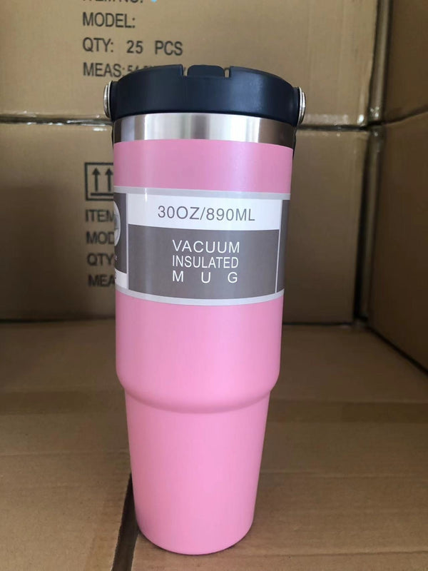 IceFlow Flip Straw Tumbler with Handle – 30 oz | Twist-On Lid & Flip-Up Straw | Leak-Resistant Insulated Stainless Steel Water Bottle | BPA-Free | Rose Quartz