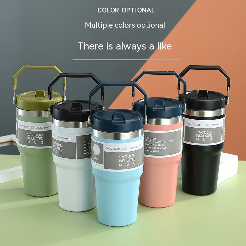 IceFlow Flip Straw Tumbler with Handle – 30 oz | Twist-On Lid & Flip-Up Straw | Leak-Resistant Insulated Stainless Steel Water Bottle | BPA-Free | Rose Quartz