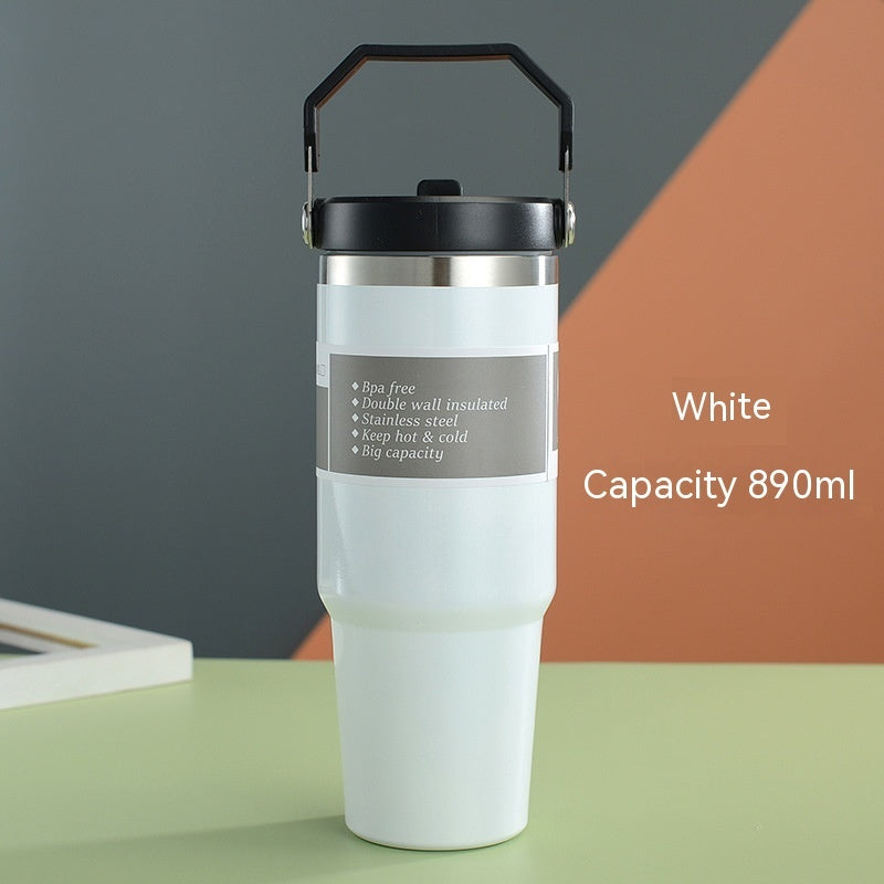 IceFlow Flip Straw Tumbler with Handle – 30 oz | Twist-On Lid & Flip-Up Straw | Leak-Resistant Insulated Stainless Steel Water Bottle | BPA-Free | Rose Quartz