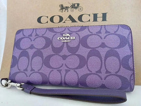 COACH Long Zip Wallet with Strap Purple Signature C4452 New